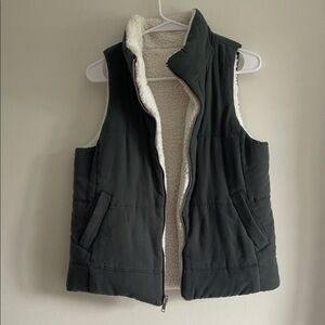 Reversible Olive Green and White Sherpa Vest